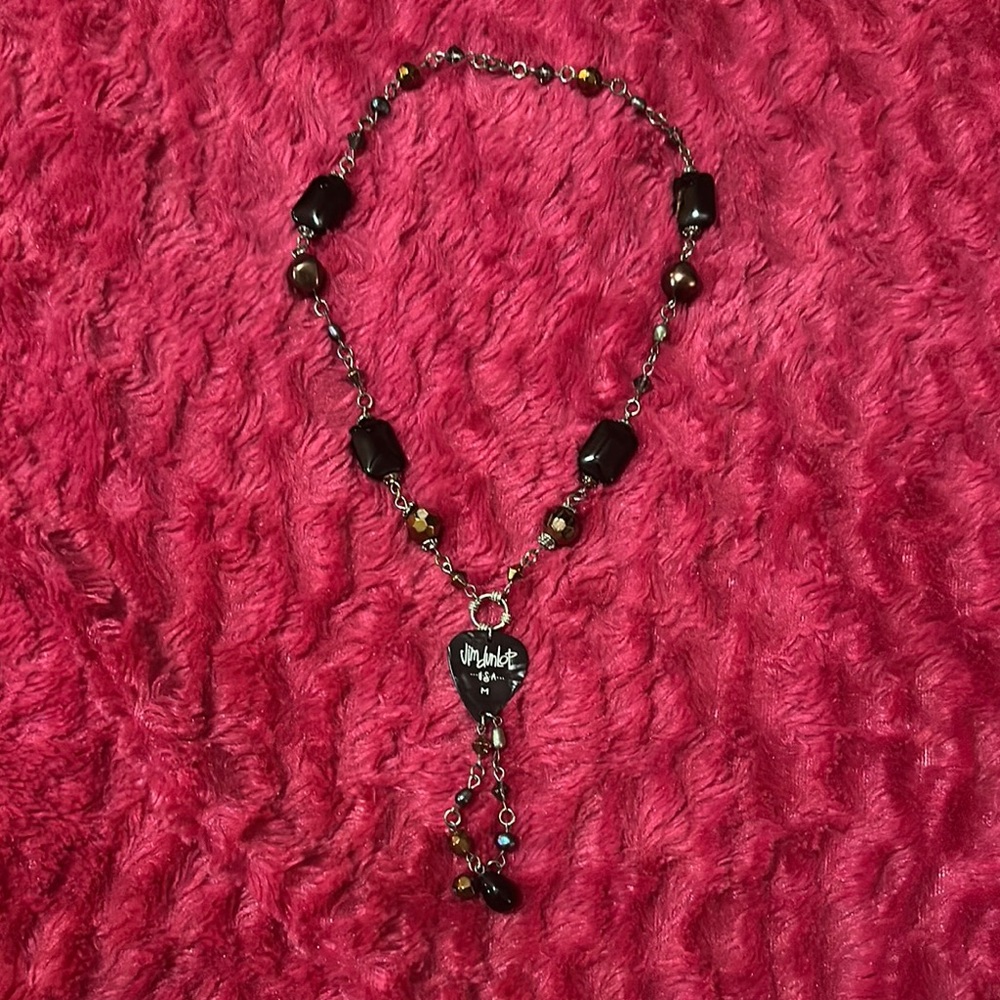 Guitar Pick Elegant Black and Brown Necklace with Pendant Design